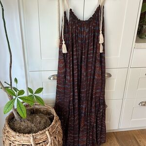 ULLA JOHNSON Long swim coverup with rope tassel straps